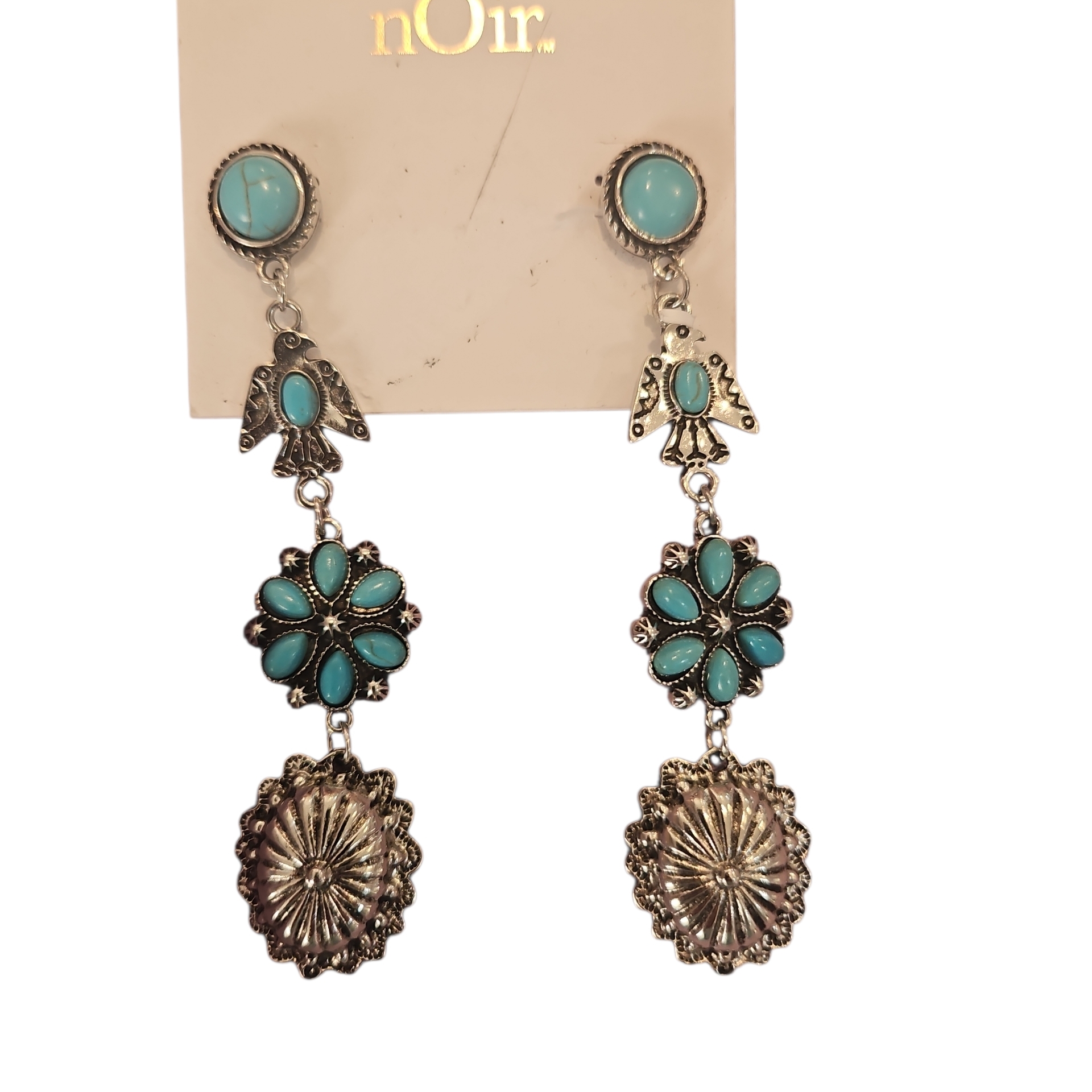 Noir Jewelry Turquoise And Silver Floral Dangle Earrings Boho Westner 55$